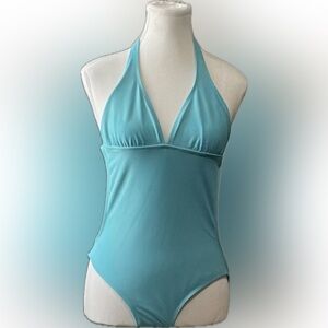 Vintage Light Blue One Piece Bathing Suit Open Back Size Small